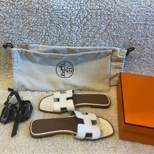 HERMES oran white leather sandals size 7